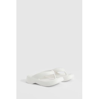 Klobige Eckige Platform Flip-Flops - White - 5-6, White