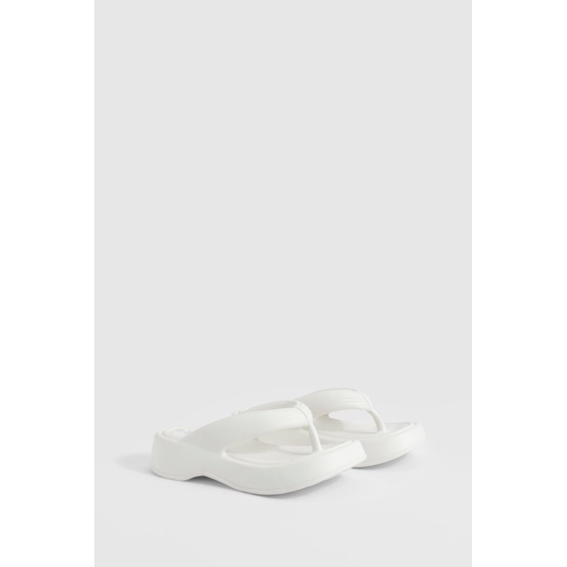Klobige Eckige Platform Flip-Flops - White - 5-6, White