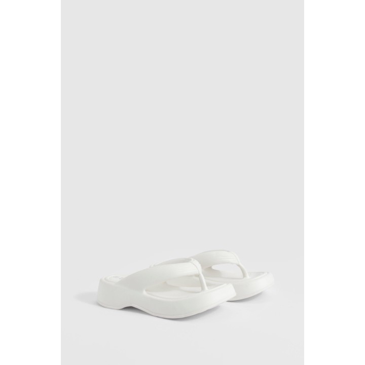 Klobige Eckige Platform Flip-Flops - White - 5-6, White