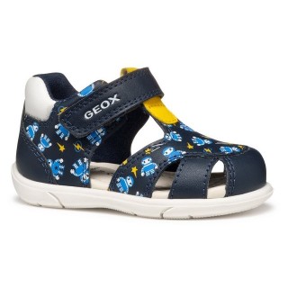 Geox B SANDAL ZAPITO BOY Lauflernschuh, Babyschuh, Sandale, Klettschuh mit süßem Roboter Motiven