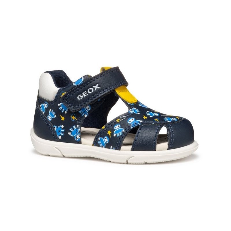 Geox B SANDAL ZAPITO BOY Lauflernschuh, Babyschuh, Sandale, Klettschuh mit süßem Roboter Motiven
