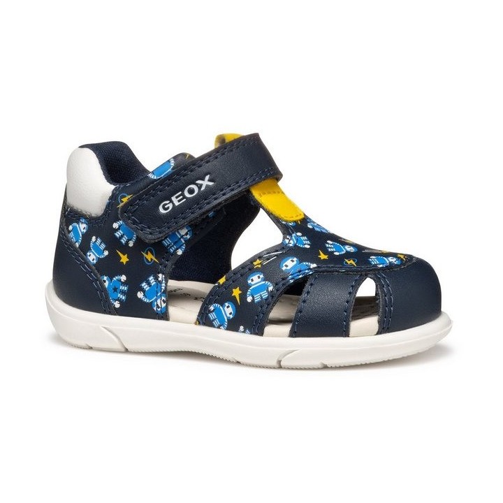 Geox B SANDAL ZAPITO BOY Lauflernschuh, Babyschuh, Sandale, Klettschuh mit süßem Roboter Motiven