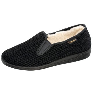 Fischer-Markenschuh Frank Hausschuh mit Schurwolle, Obermaterial aus Cordsamt und Gummizug