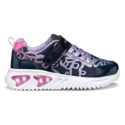 Geox Sneaker »J ASSISTER GIRL Blinkschuh«, Klettschuh mit bunt glitzerndem Schleifchen Muster und Blinkfunktion