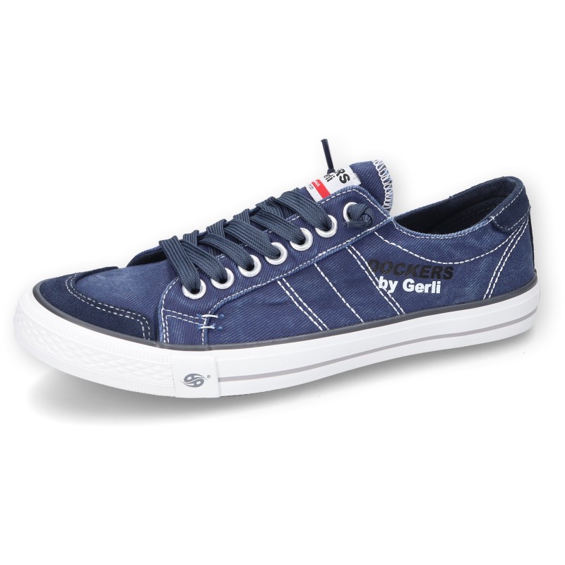 Dockers by Gerli Slip-On Sneaker, Freizeitschuh, Retro Sneaker, Fake Schnürung, in cooler Jeansoptik