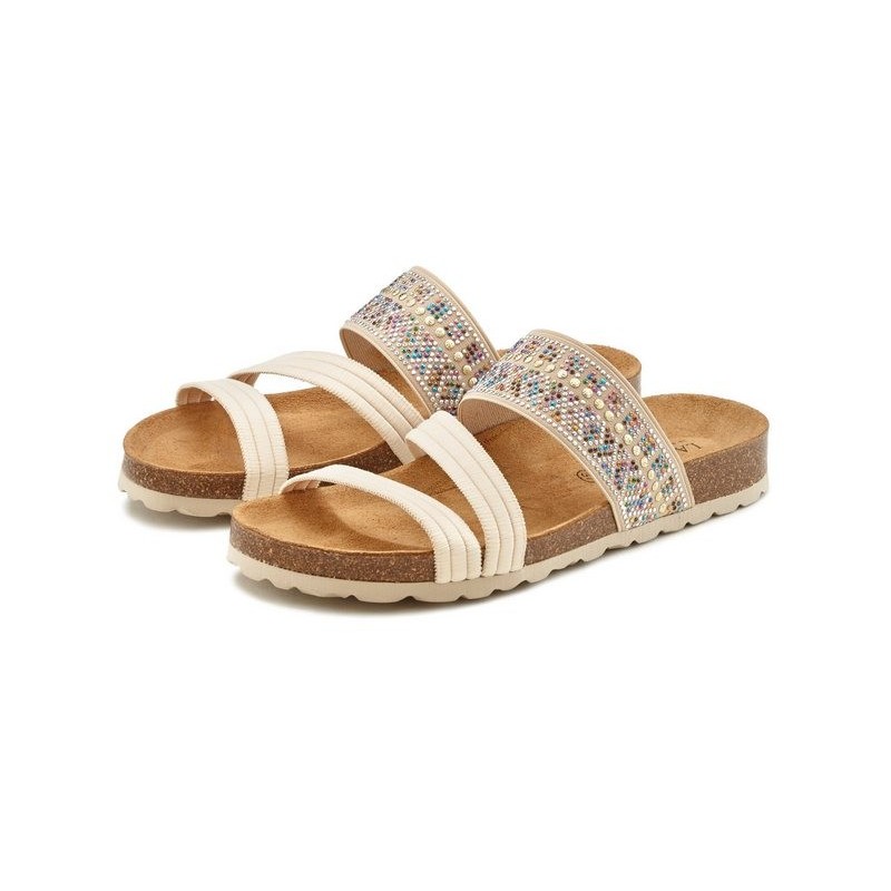 LASCANA Mule, Sandale, offener Schuh, Sommerschuh, Pantolette mit Komfortkorkfußbett aus Leder und elastischen Riemen