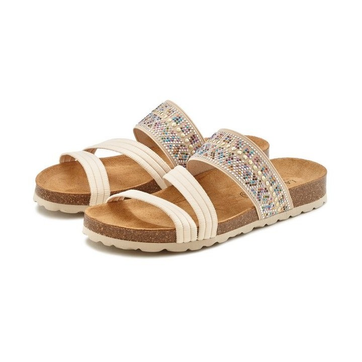 LASCANA Mule, Sandale, offener Schuh, Sommerschuh, Pantolette mit Komfortkorkfußbett aus Leder und elastischen Riemen