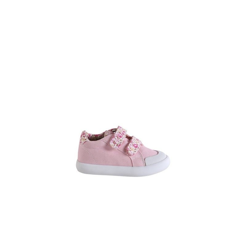 vertbaudet Mädchen Baby Stoffschuhe, Klett Hausschuh