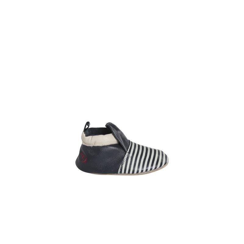 vertbaudet Baby Krabbelschuhe aus weichem Leder mit Streifen Hausschuh