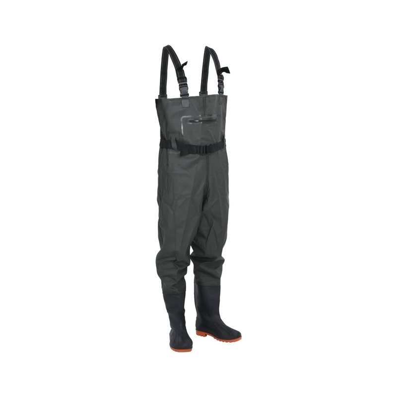 vidaXL Watstiefel Wathose mit Stiefeln und Gürtel Dunkelgrün Größe 45