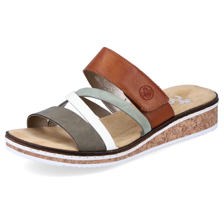 Rieker Pantolette, Keilabsatz, Sommerschuh, Schlappen mit Klettriemchen