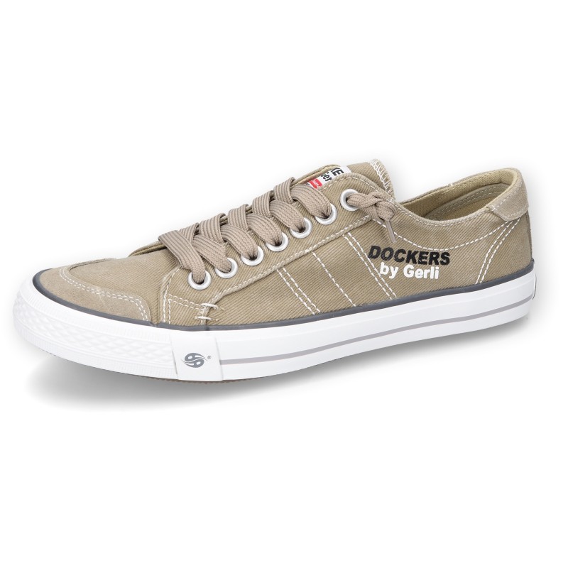 Dockers by Gerli Slip-On Sneaker, Freizeitschuh, Retro Sneaker, Fake Schnürung, in cooler Jeansoptik